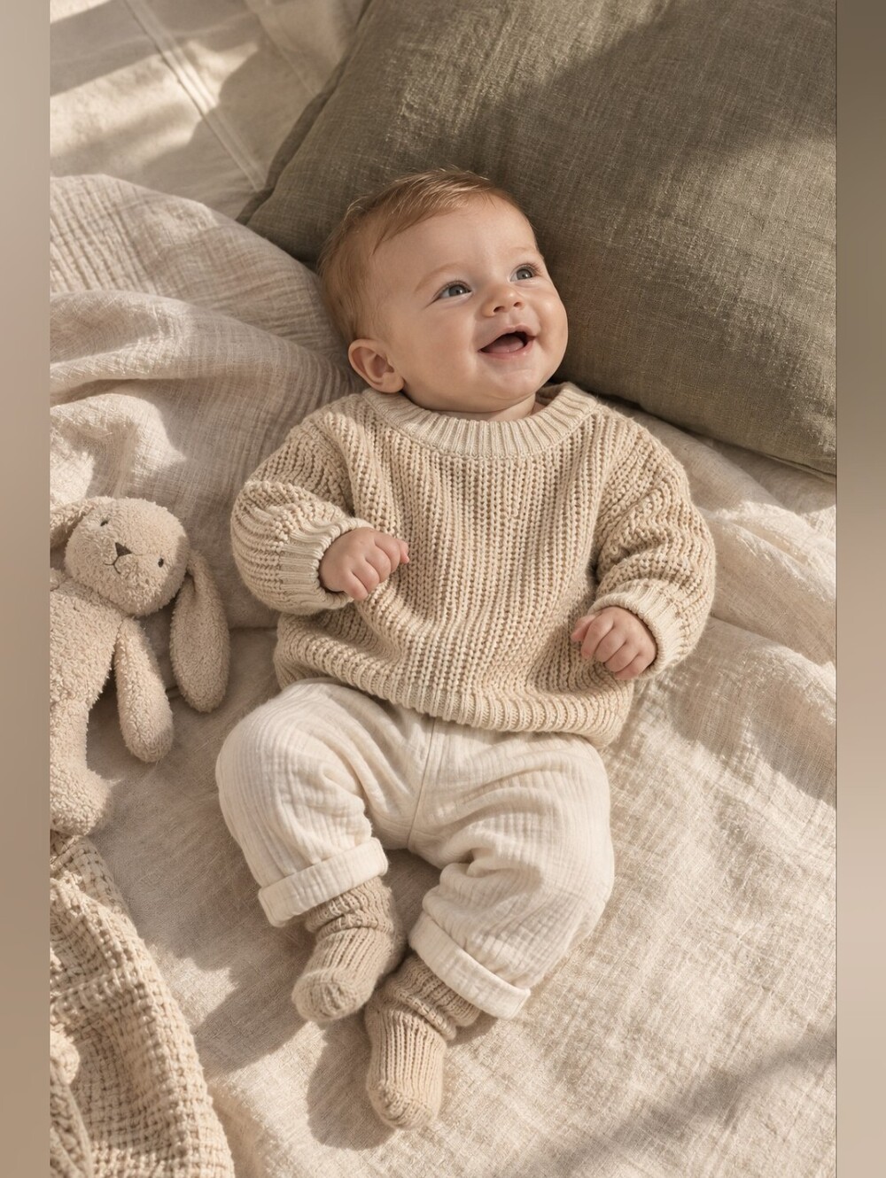 Rococo Baby Chunky Knit Sweater Cream 3M Cotton Neutral Minimalist